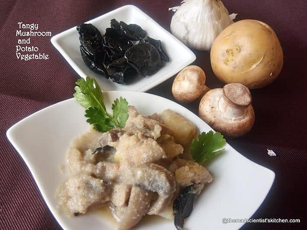 Almi ani Batat che Ambat 2 Almi ani Batat che Ambat Tangy Mushroom and Potato Vegetable Recipe