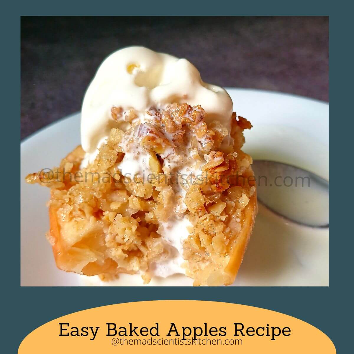 Easy Baked Apples recipe served with Vanilla Ice Cream