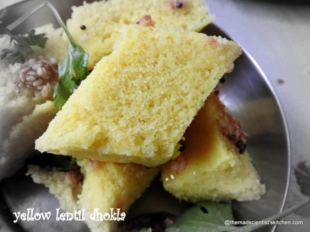 Moong Dal Dhokla,yellow gram steamed savoury cakes