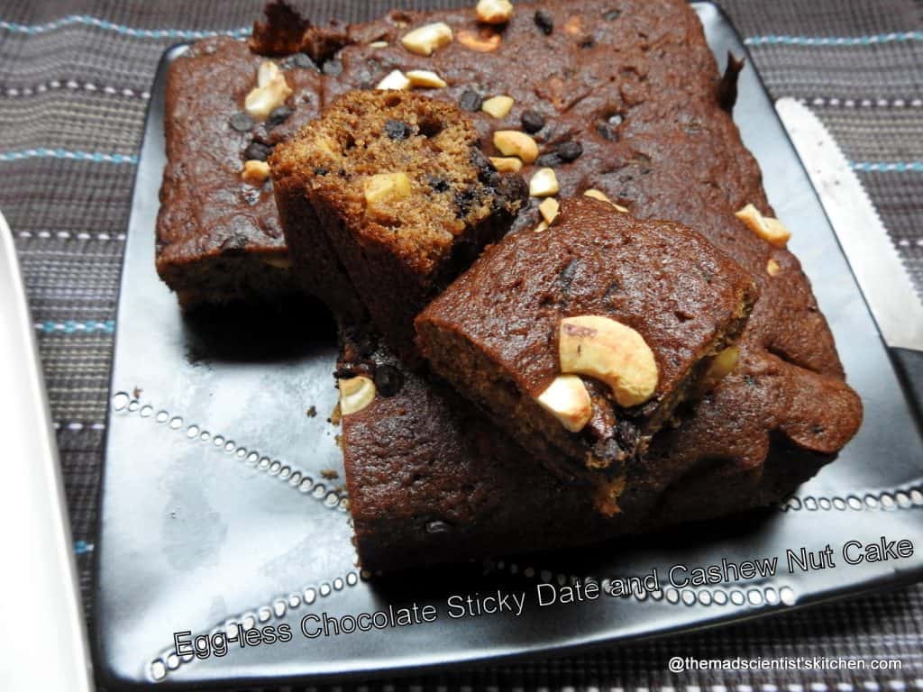 Egg-less Chocolate Sticky Date and Cashew Nut Cake