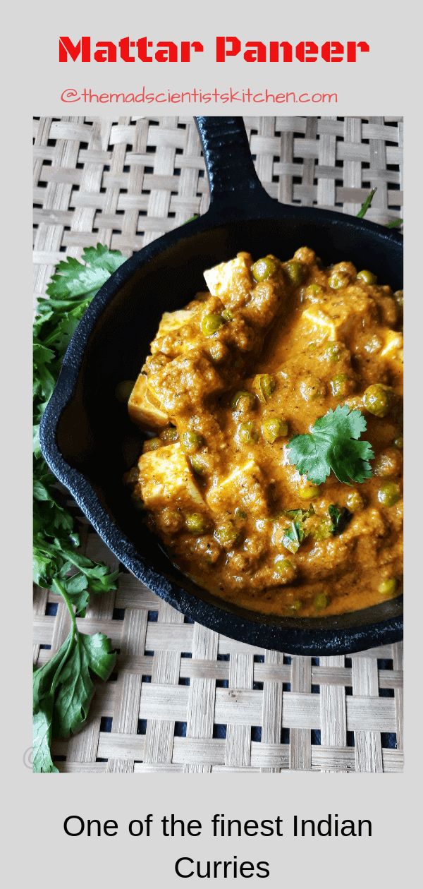 Mattar Paneer served in a bowl garnished with coriander
