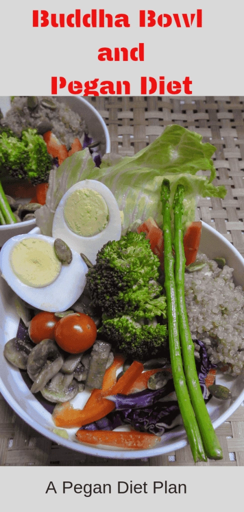 Asparagus, Quinoa, Broccoli, boiled eggs and veggies make my Pegan Buddha Bowl a filling meal