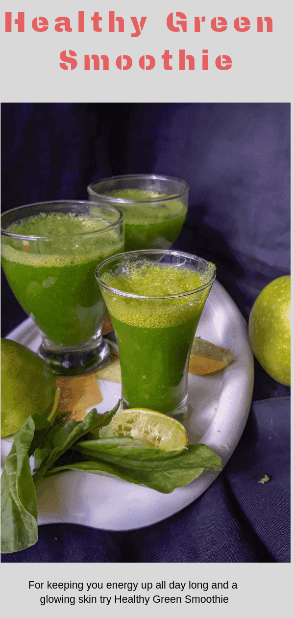Freshly made Green smoothie with spinach and apples tastes yum