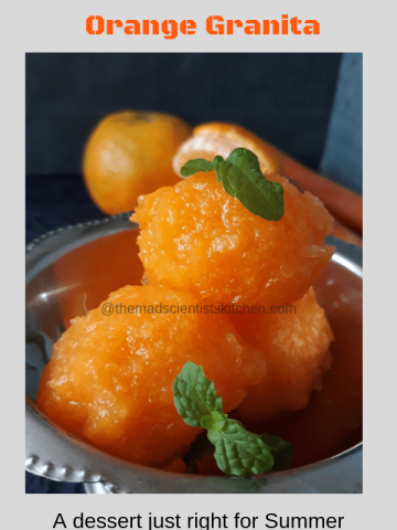 Granita from oranges and carrots served garnished with mint