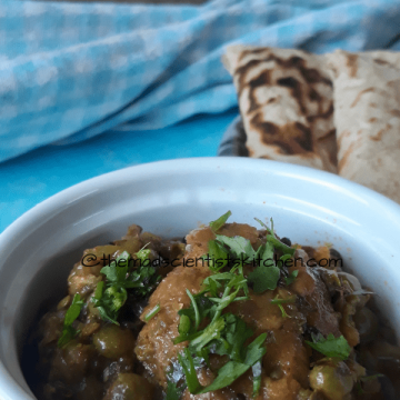 Methi muthia in roasted baingan and boiled Lilva .