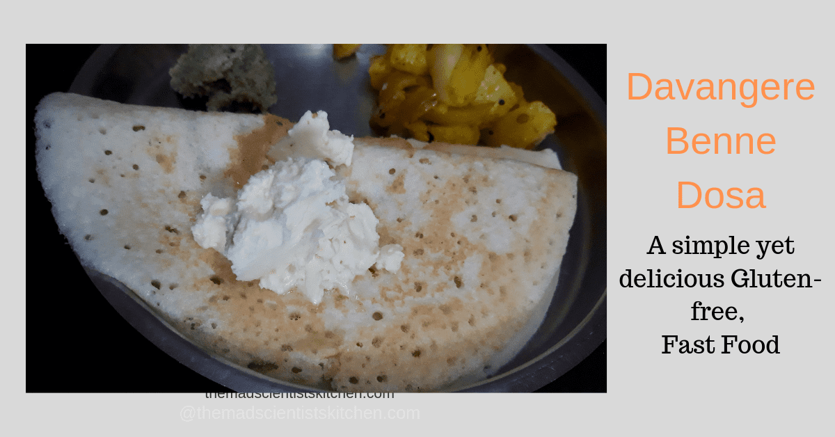 Davangere Benne Dosa served with butter, potato vegetable and coconut chutney