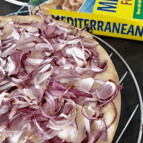 Vegan Onion Focaccia topped with onions only.