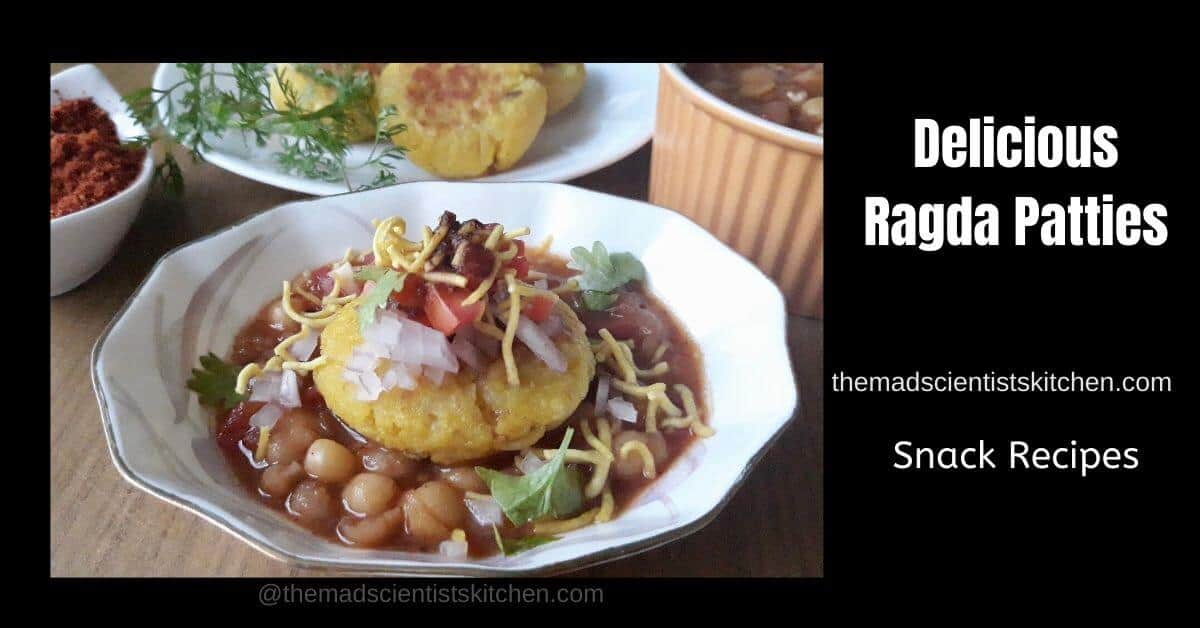 A common street food is Ragda Pattice served in a white bowl