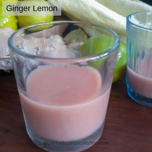 A beautifully pink gass of ginger lemon concentrate