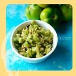 A helping of the traditional Indian salad with unripe tomatoes