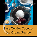 Dishing out some tender coconut ice cream with strawberry compote