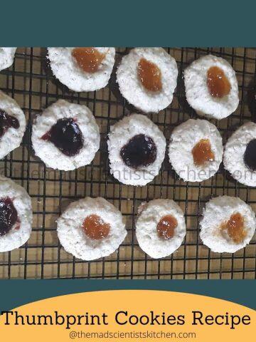 Thumbprint Cookies made with homemade peanut butter and oats.