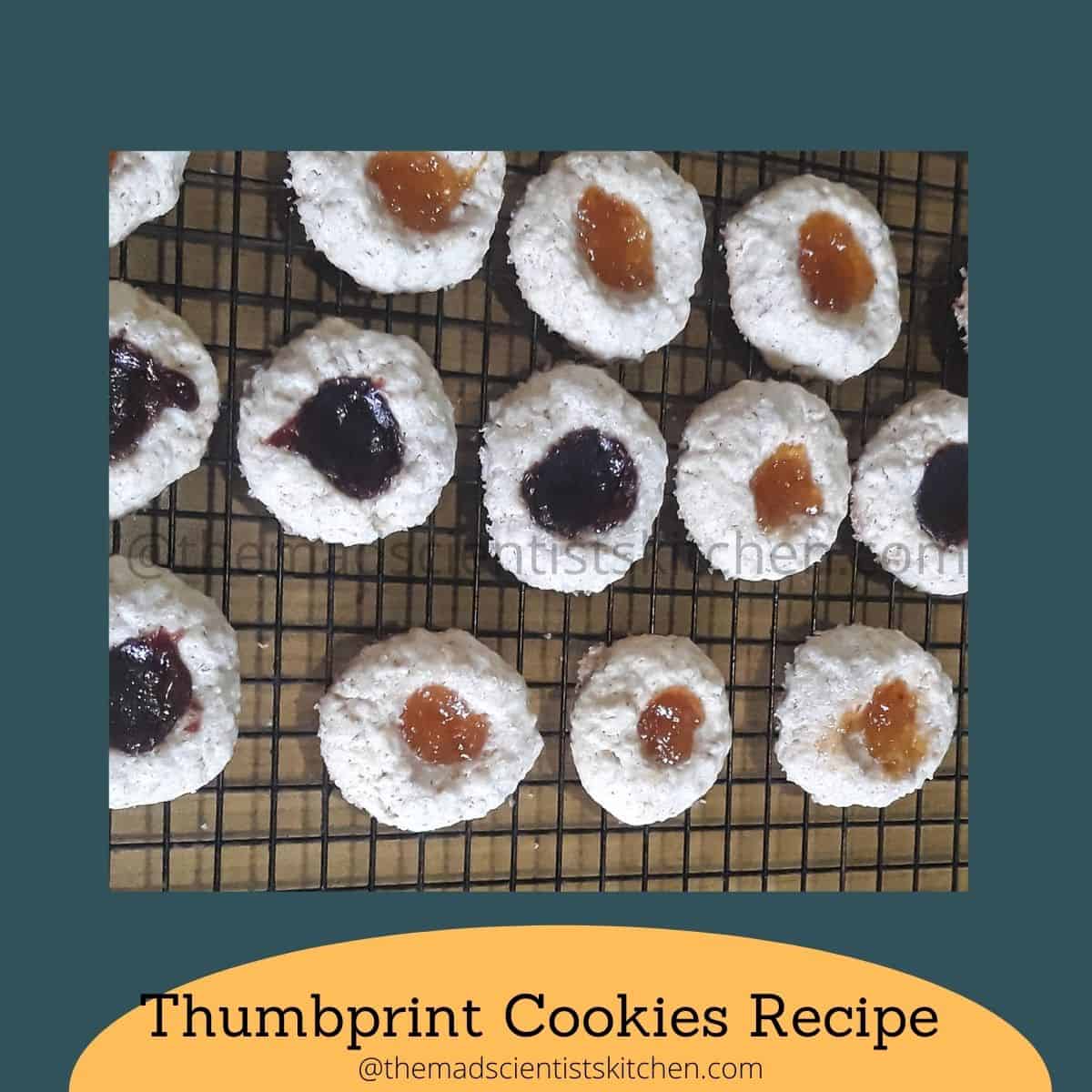 Thumbprint Cookies made with homemade peanut butter and oats.