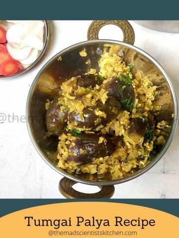 Bharli vangi or stuffed aubergine pairs well with pearl millet rotti. This is our meal today.