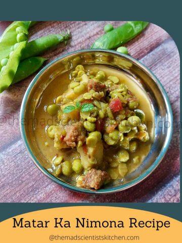 Green peas curry made with dumplings and potato