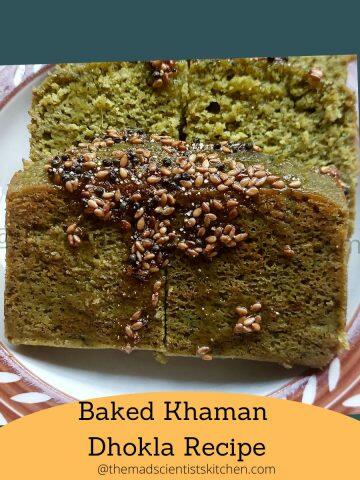 A serving of Moong Sprouts And Spinach Baked Khaman Dhokla.
