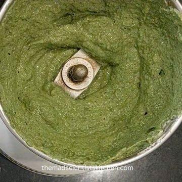 smooth ground mix of spinach for Khaman Dhokla.