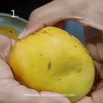 To make Aam Ras the traditional way soften the mangoes