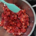 Mixing the ingredients to make strawberry sauce as a topping