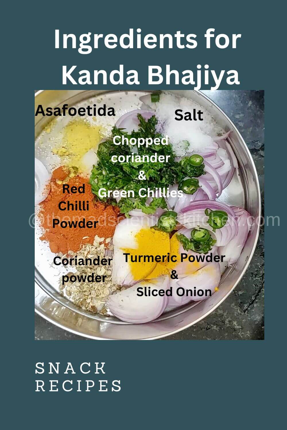 Ingredients used to make this batch of Kanda Bhajiya or Khekhda Bhaji