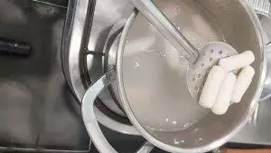 I boiled the rice sticks in water and drained them.