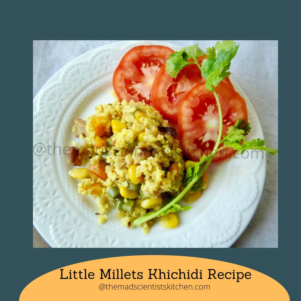 A serving of warm little millets khichidi, a comforting and flavourful Indian grain dish.