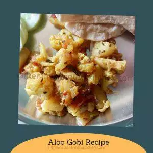 Everyday meal with aloo gobi sabzi or potato cauliflower vegetable, roti and salad