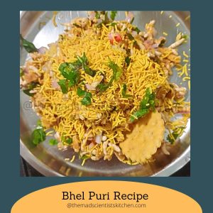 My plate of Bhel Puri, a recipe a crunchy, spicy, tangy, and delicious all at once.