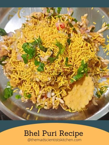 My plate of Bhel Puri, a recipe a crunchy, spicy, tangy, and delicious all at once.