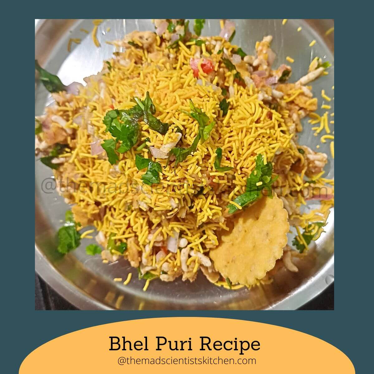 My plate of Bhel Puri, a recipe a crunchy, spicy, tangy, and delicious all at once.