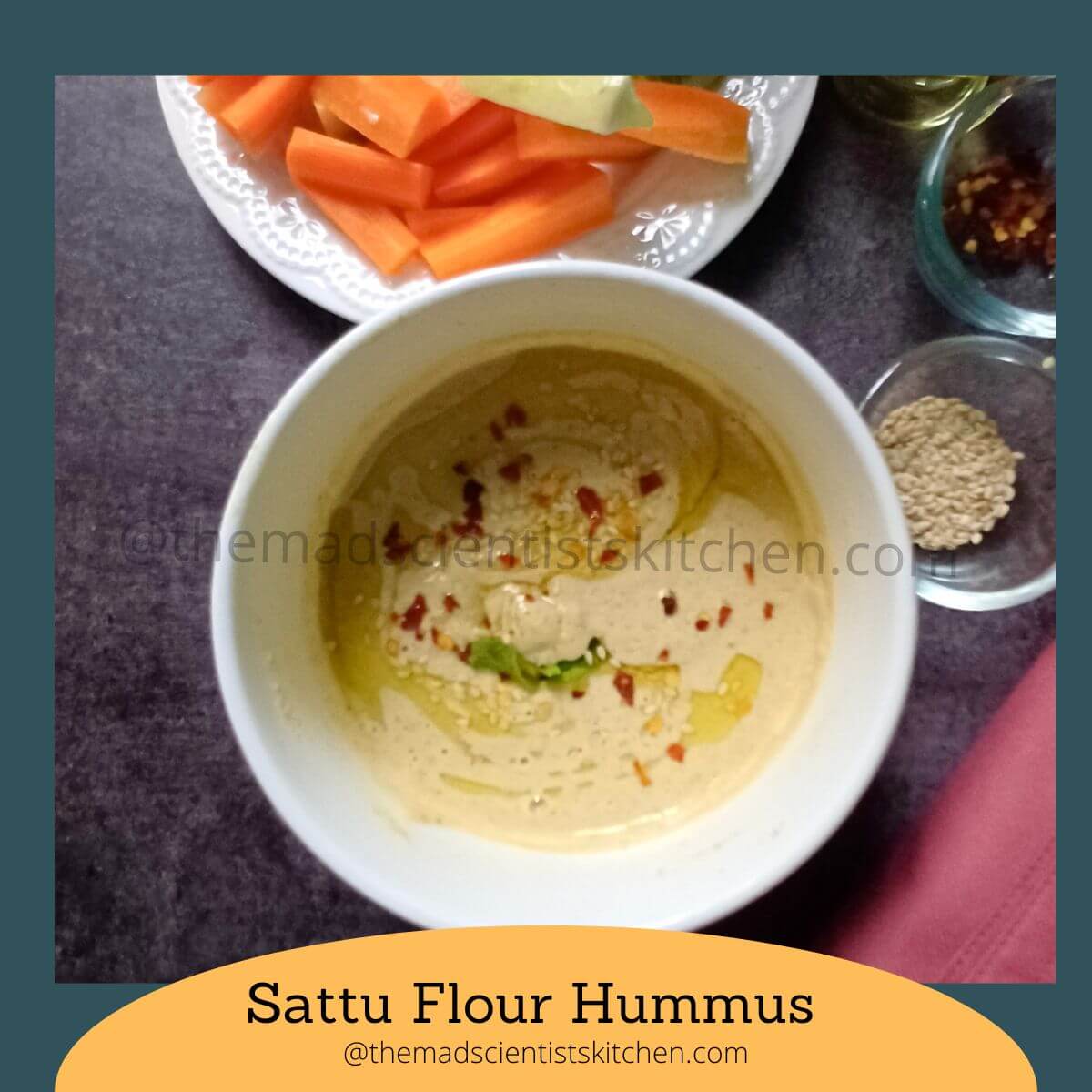 No cooking needed to make this quick sattu flour hummus. A quick recipe for delicious dips!