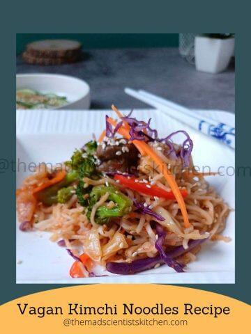 My plate of Vegan Kimchi Noodles and delicious and quick meal we love.