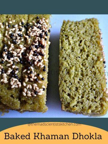 A serving of Moong Sprouts And Spinach Baked Khaman Dhokla.